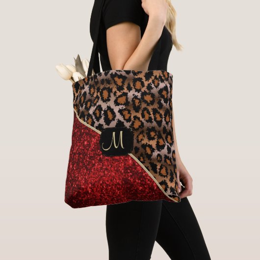 Monogramm - Rot und Leopard-Muster Tasche (Von Nahem)