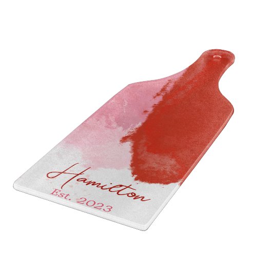 Monogramm Rot und Rosa Aquarellfarben Schneidebrett (Ecke)
