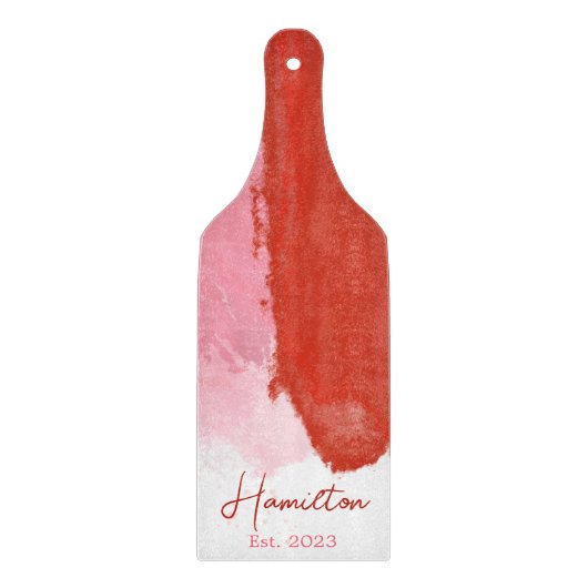 Monogramm Rot und Rosa Aquarellfarben Schneidebrett (Vorderseite)