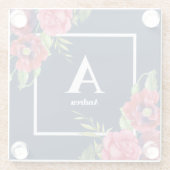 Monogramm Rot und Rosa Blume Dunkelblau Glasuntersetzer (Rückseite)