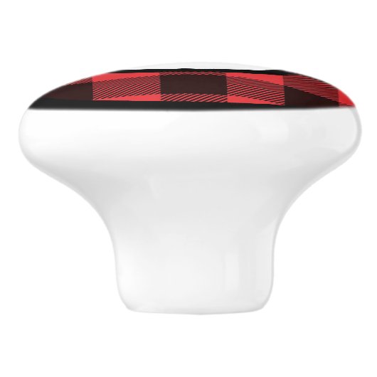 Monogramm Rot und Schwarz Buffalo Kariert Keramikknauf (Seitenansicht)