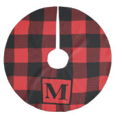 Monogramm Rot und Schwarz Buffalo Kariert Polyester Weihnachtsbaumdecke (Vorderseite)