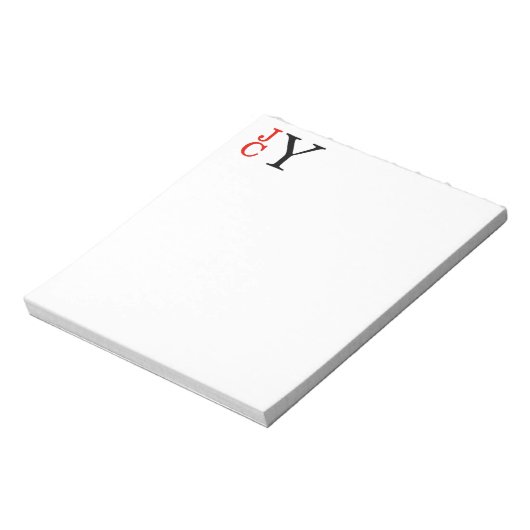Monogramm, Rot und Schwarz Personalisiert Notizblock (Rotiert)