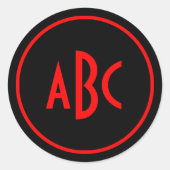 Monogramm (rot und schwarz) runder aufkleber (Vorderseite)