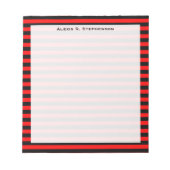 Monogramm Rot und Schwarzer Streifen Notizblock (Vorderseite)