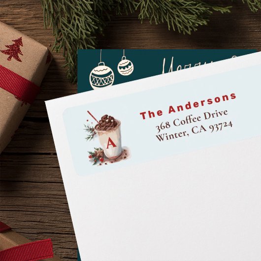 Monogramm-Rot-Weihnachts-Urlaubs-Kaffee-Adresse