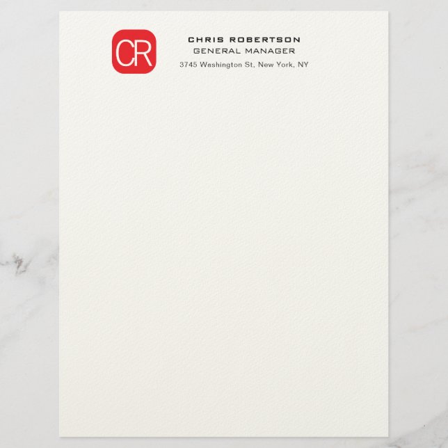 Monogramm Rot Weiß Professionell Schlicht Briefbogen (Vorderseite)