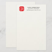 Monogramm Rot Weiß Professionell Schlicht Briefpapier (Vorne/Hinten)