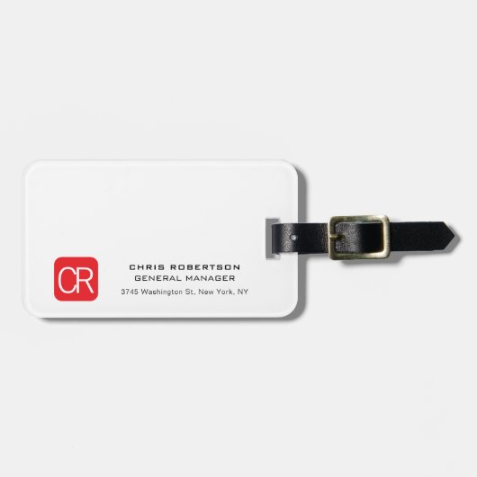 Monogramm Rot Weiß Professionell Schlicht Gepäckanhänger (Vorderseite horizontal)