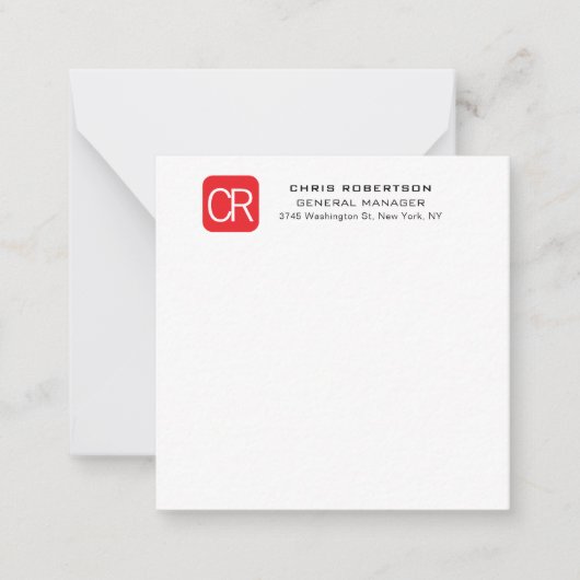 Monogramm Rot Weiß Professionell Schlicht Mitteilungskarte (Vorderseite)