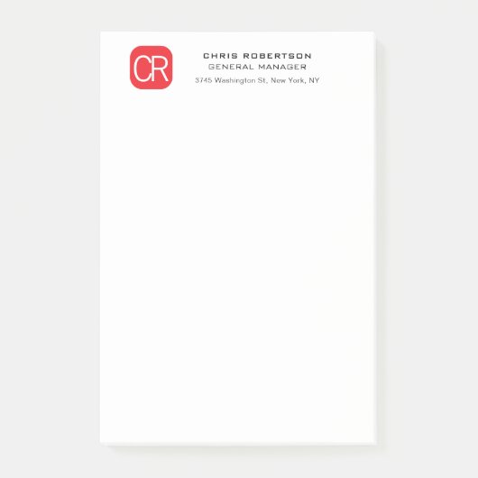 Monogramm Rot Weiß Professionell Schlicht Post-it Klebezettel (Vorderseite)