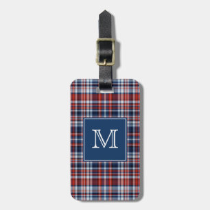 Monogramm Rot Weiß und Blau Kariert Gepäckanhänger