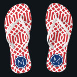 Monogramm Rot-Weiß und Blau-Trellis Badesandalen<br><div class="desc">Maßgeschneiderte,  bedruckte Flop-Sandalen mit einem stilvollen,  modernen Trellis-Muster und einem eigenen Monogramm oder einem anderen Text in einem Kreisrahmen. Klicken Sie auf Anpassen,  um Schriftart und Farben zu ändern oder eigene Bilder hinzuzufügen,  um ein einzigartiges Design zu erstellen!</div>