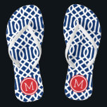 Monogramm Rot-Weiß und Blau-Trellis Badesandalen<br><div class="desc">Maßgeschneiderte,  bedruckte Flop-Sandalen mit einem stilvollen,  modernen Trellis-Muster und einem eigenen Monogramm oder einem anderen Text in einem Kreisrahmen. Klicken Sie auf Anpassen,  um Schriftart und Farben zu ändern oder eigene Bilder hinzuzufügen,  um ein einzigartiges Design zu erstellen!</div>