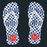 Monogramm Rot-Weiß und Blau-Trellis Badesandalen<br><div class="desc">Maßgeschneiderte,  bedruckte Flop-Sandalen mit einem stilvollen,  modernen Trellis-Muster und einem eigenen Monogramm oder einem anderen Text in einem Kreisrahmen. Klicken Sie auf Anpassen,  um Schriftart und Farben zu ändern oder eigene Bilder hinzuzufügen,  um ein einzigartiges Design zu erstellen!</div>