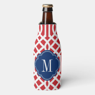 Monogramm Rot-Weiß und Blau-Trellis Flaschenkühler