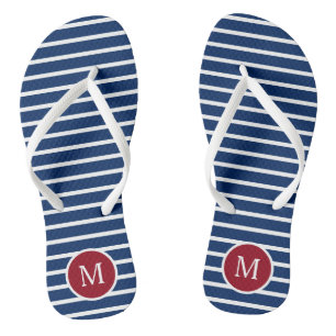 Monogramm Rot-Weiß und Blauer Streifen Badesandalen