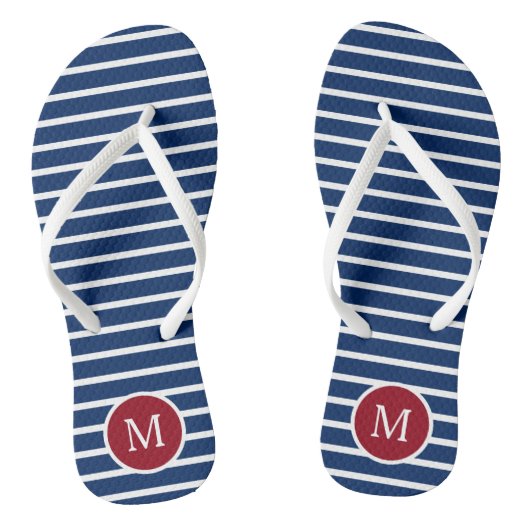 Monogramm Rot-Weiß und Blauer Streifen Badesandalen (Fußbett)