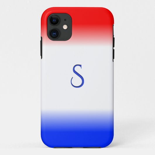 Monogramm Rot-Weiß und Blauer Streifen Case-Mate iPhone Hülle (Rückseite)