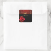 Monogramm-Rote Rose Quadratischer Aufkleber (Tasche)