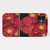Monogramm rote Rosen rotes Herz Case-Mate iPhone Hülle (Rückseite (Horizontal))