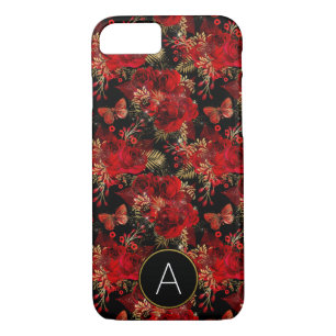 Monogramm-Rote Rosen und Schmetterlings-Muster Case-Mate iPhone Hülle