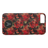 Monogramm-Rote Rosen und Schmetterlingsmuster Case-Mate iPhone Hülle (Rückseite (Horizontal))