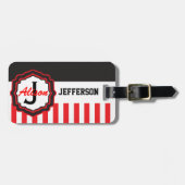 Monogramm - Rote Streifen Gepäckanhänger (Vorderseite horizontal)