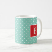 Monogramm rote und Aqua-Polka-Dots Kaffeetasse (VorderseiteRechts)