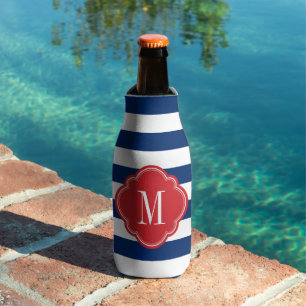 Monogramm rote und blaue Preppy-Streifen Flaschenkühler