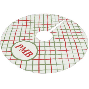 Monogramm rote und grüne Linien Polyester Weihnachtsbaumdecke