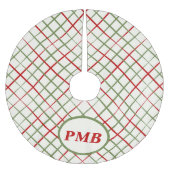 Monogramm rote und grüne Linien Polyester Weihnachtsbaumdecke (Vorderseite)
