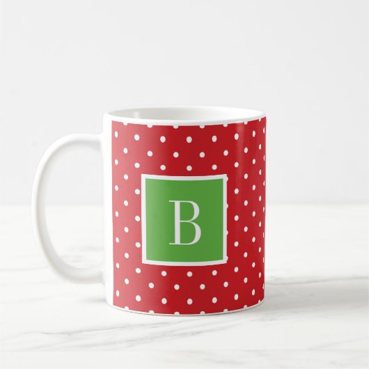 Monogramm rote und grüne Polka-Punkte Kaffeetasse (Links)
