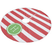 Monogramm rote und grüne Preppy-Streifen Fleece Weihnachtsbaumdecke (Schrägansicht)