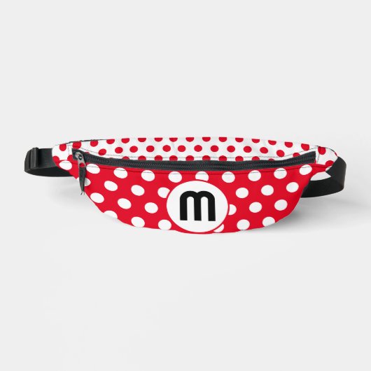 Monogramm rote und weiße Polka-Punkte oder benutze Bauchtasche (Vorderseite)