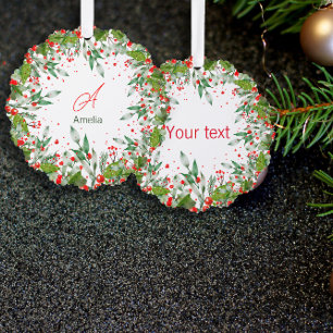 Monogramm rote Weihnachtsgrün klassisch rund Ornament Karte