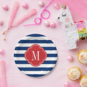 Monogramm rote weiße und blaue patrouillische Stre Pappteller (Party)