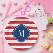 Monogramm rote weiße und blaue patrouillische Stre Pappteller (Party)