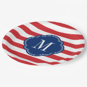 Monogramm rote weiße und blaue patrouillische Stre Pappteller (Schrägansicht)
