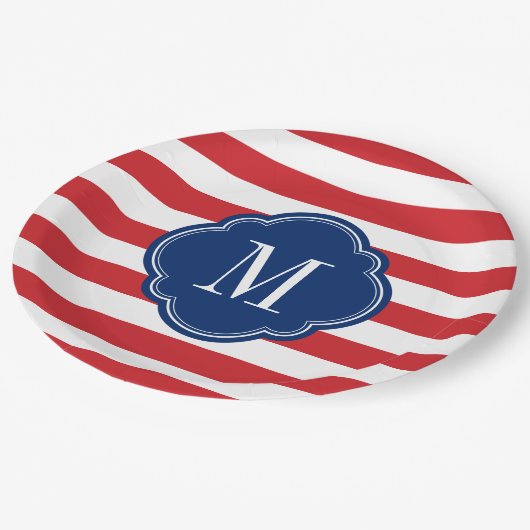 Monogramm rote weiße und blaue patrouillische Stre Pappteller (Schrägansicht)