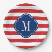 Monogramm rote weiße und blaue patrouillische Stre Pappteller (Vorderseite)