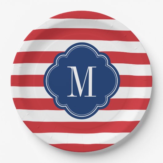 Monogramm rote weiße und blaue patrouillische Stre Pappteller (Vorderseite)