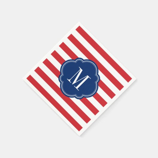 Monogramm rote weiße und blaue patrouillische Stre Serviette (Ecke)