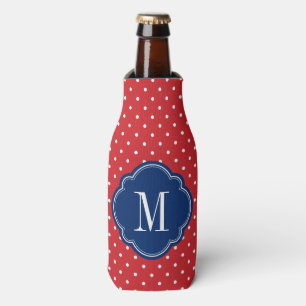 Monogramm rote weiße und blaue Polka-Punkte Flaschenkühler