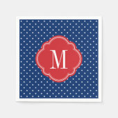 Monogramm rote weiße und blaue Polka-Punkte Serviette (Vorderseite)