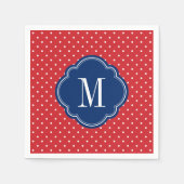 Monogramm rote weiße und blaue Polka-Punkte Serviette (Vorderseite)