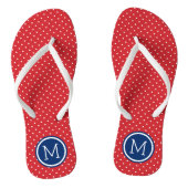 Monogramm rote weiße und blaue Tiny Dots Badesandalen (Fußbett)
