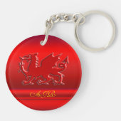 Monogramm, roter Drache auf rotem Metallischeffekt Schlüsselanhänger (Rückseite)