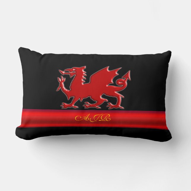 Monogramm-roter Drache, roter Metallischeffekt Lendenkissen (Vorderseite)