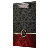 Monogramm Roter Glitzer und Blumendesign Klemmbrett (Links)